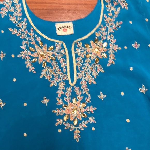 Pragati Blue Indian Vintage Caftan - Picture 3 of 8